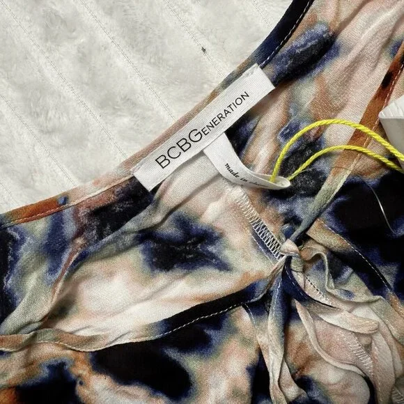 NWT BCBGeneration Boho Peasant LS Black Beige Blue Tie Dye SZ Large - Picture 5 of 10